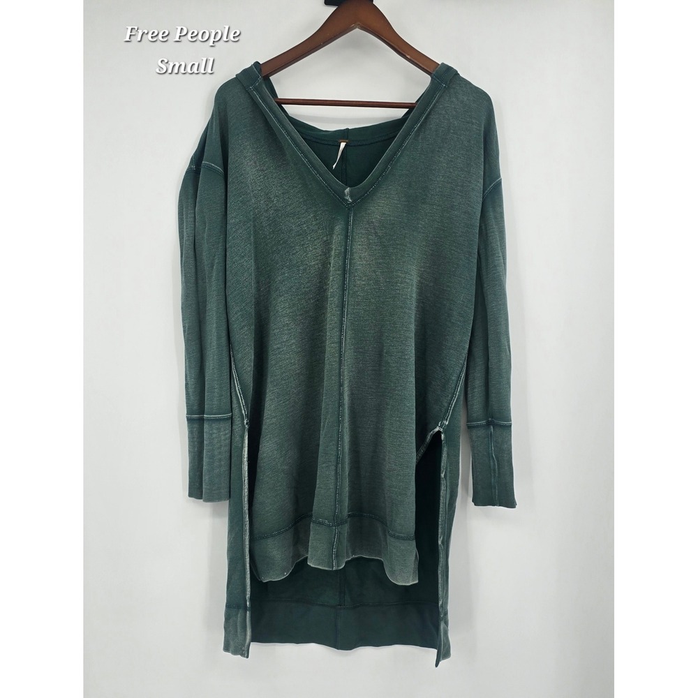 Free People Queen of Hearts Hooded Tunic Sweatshirt Dress Green Oversized Boho S